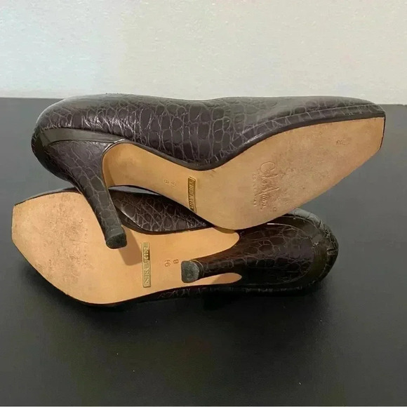 Cole Haan Carma Brown Croc Leather Heel Shoes Pumps Nike Air - Picture 10 of 12